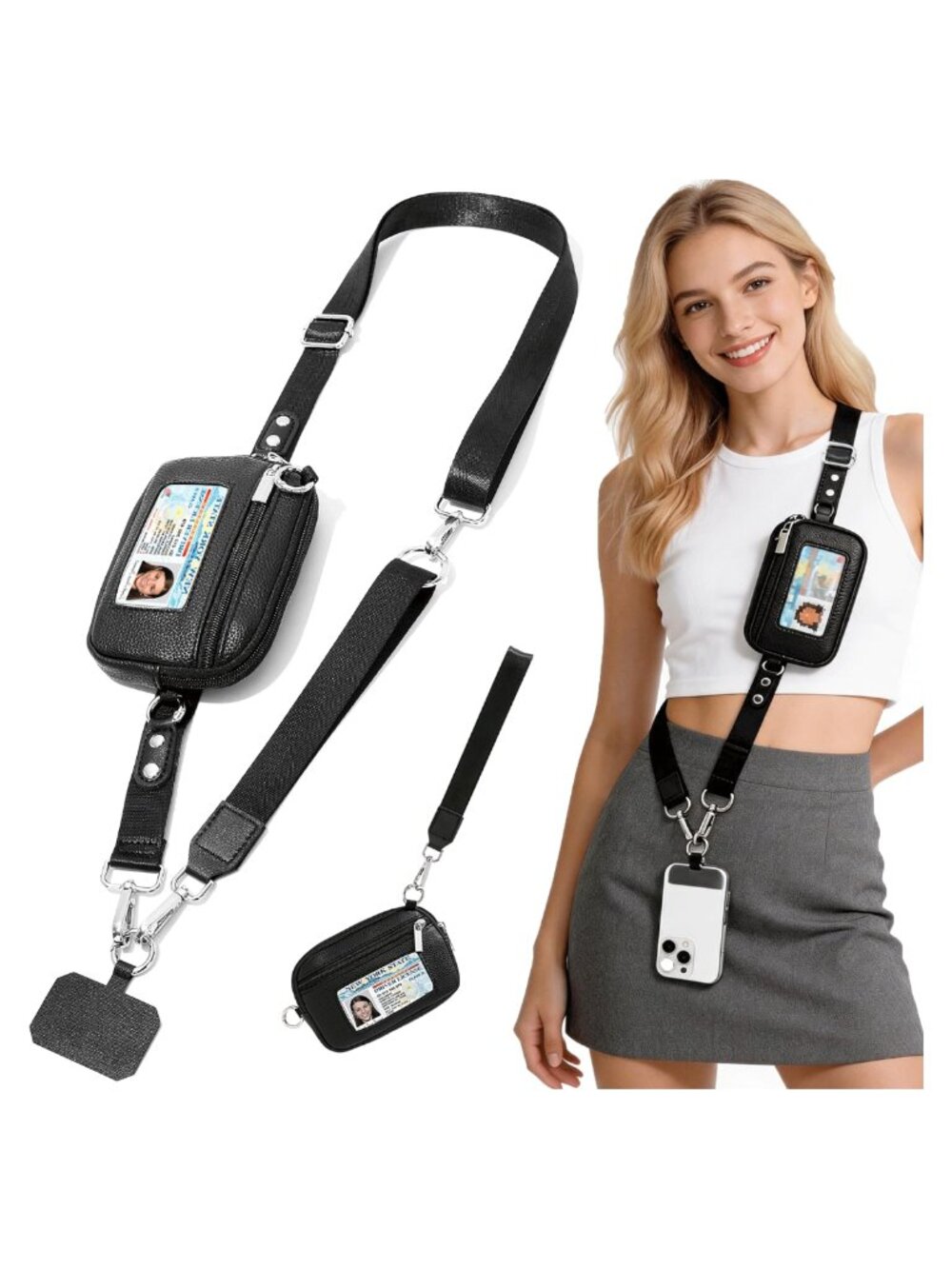 Crossbody Phone Strap Wallet RFID Anti-Theft Detachable Wristlet Adjustable